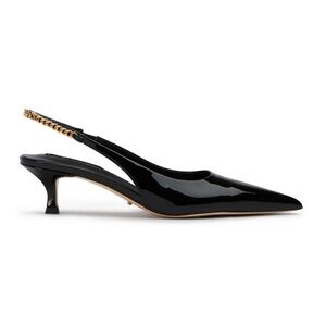 Tony Bianco Black Patent Leather Kitten Heel w/ Gold Chain Detail